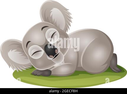 Dessin animé bébé drôle koala dormir dans l'herbe Illustration de Vecteur