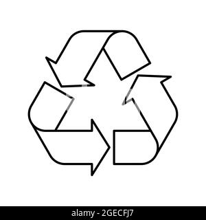 Symbole de recyclage universel. Version inversée. Thème : déchets faibles ou nuls, énergie claire, conservation des ressources naturelles, protection des écosystèmes naturels ou durabilité écologique de la planète. Symbole de vecteur de contour noir. Illustration de Vecteur