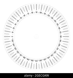 Rapporteur complet de 360 degrés - instrument de mesure pour mesurer les angles dans la géométrie. Illustration du vecteur de ligne mince. Illustration de Vecteur