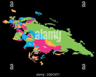 Carte politique isométrique de l'Eurasie. Terre colorée avec des noms de pays sur fond blanc. Illustration vectorielle 3D Illustration de Vecteur