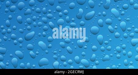 L'eau tombe sur fond bleu. Condensation de gouttelettes de pluie pures réalistes Illustration de Vecteur
