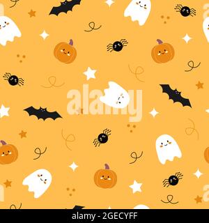 Motif Halloween sans coutures avec fantômes et battes Illustration de Vecteur