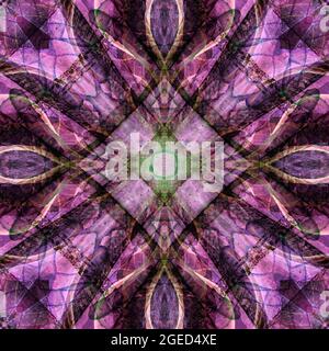 Motif géométrique fleuri sans couture abstrait et coloré se répétant symétriquement. Utilisation pour le design de mode, la décoration d'intérieur, les papiers peints, les imprimés. Banque D'Images