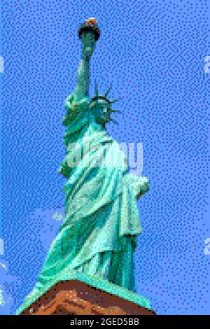 Graphiques de style pixel art 8 bits. Statue de la liberté. Banque D'Images