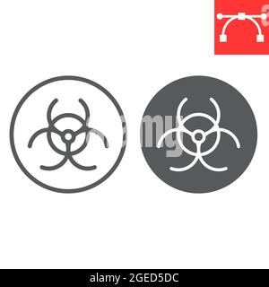 Ligne de risque biologique et icône de glyphe, symbole de risque biologique et écologie, icône de vecteur de déchets toxiques, graphiques vectoriels, signe de contour modifiable de contour, eps 10. Illustration de Vecteur
