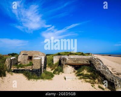 Bunker allemand, vestiges de l'Atlantique Wakll, Utah Beach, département de la Manche, Cotentin, région normande, France Banque D'Images