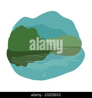 Belle illustration de paysage de petit lac. Illustration de Vecteur