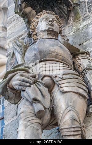 Ancien portrait de la statue de Saint Maurice (Chevalier noir) comme gardien de la cathédrale de Magdeburg en tant que soldat romain de Thèbes du 13 siècle, Magdeburg, GE Banque D'Images