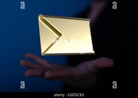 Illustration numérique d'un e-mail sur une main Banque D'Images