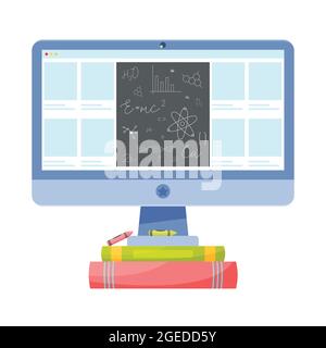 Bureau avec cours de sciences en ligne. Concept d'éducation. Illustration vectorielle. Illustration de Vecteur