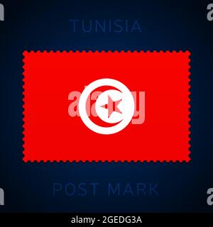 marque d'affranchissement de tunisie. Drapeau national timbre-poste isolé sur fond blanc illustration vectorielle. Estampille avec motif officiel de drapeau national et décompte Illustration de Vecteur