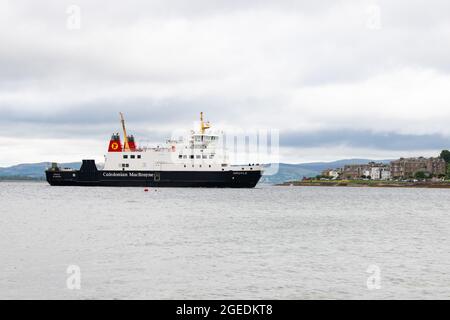 Ferry CalMac « Argyle » arrivant à Rothesay, île de Bute sur le croisement de Wemyss Bay Rothesay, Argyll et Bute, Écosse, Royaume-Uni Banque D'Images