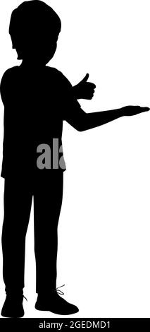 Silhouette de garçon montrant la main de paume et faisant un geste ok avec les pouces vers le haut. Espace de présentation publicitaire. Icône d'illustration Illustration de Vecteur