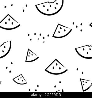 Motif noir et blanc avec pastèque. Papier peint aux fruits avec pastèque chaotique. Illustration de Vecteur