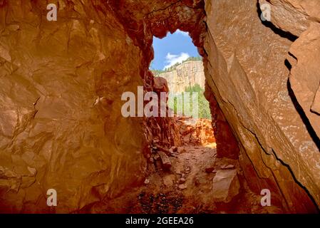 Vue de l'intérieur du tunnel Supai le long de la North Kaibab Trail au Grand Canyon North Rim Arizona. Banque D'Images