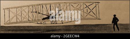 Une première illustration de l'avion pionnier - les frères Wright Wright Flyer aka Kittyhawk, le premier avion à se lever du sol (1903).Wilbur et Orville Wright bien que connus pour leurs exploits de vol, possédaient également une imprimante et un centre de cyclisme. Banque D'Images