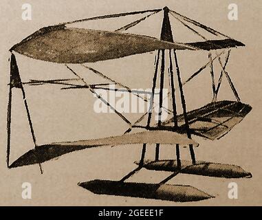 Une première illustration d'avions pionniers - premiers avions - un planeur américain produit par Gallaudet en 1898. Edson Fessenden Gallaudet ( 1871 – 1945 ) était un pionnier de l'aviation plus connu pour son développement de feuilles d'air et de systèmes de propulsion d'avions, en particulier pour les hydravions. Banque D'Images
