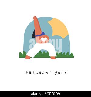 Grossesse yoga illustration de la jeune femme avec la grossesse ventre faire la méditation exercice pose. Concept d'activité physique de la mère en bonne santé. Dessin animé plat Illustration de Vecteur