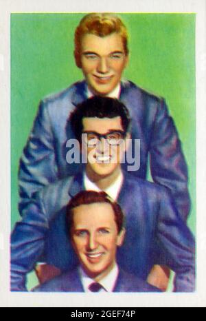Carte de collection des années 1950 représentant Buddy Holly et les grillons. Banque D'Images