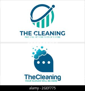 Entretien de nettoyage avec l'icône bulle chat et le logo vecteur de la ligne de croissance de personnes Illustration de Vecteur