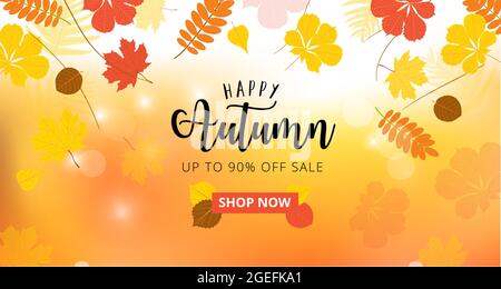 Bannière Web de vente d'automne avec feuilles d'automne. Vecteur Illustration de Vecteur