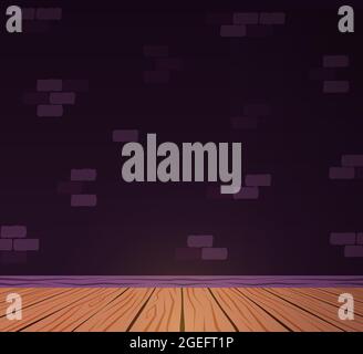 Chambre sombre vide avec plancher en bois et mur en brique Illustration de Vecteur