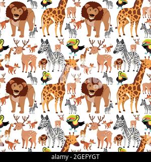 Motif sans couture avec adorable animaux sauvages sur fond blanc Illustration de Vecteur