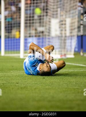 Philadelphie, États-Unis d'Amérique. 18 août 2021. Joueur de NYCFC en bas pendant le match de football de la Major League entre Philadelphie Union vs New York City FC au Suburu Park à Philadelphie crédit: SPP Sport Press photo. /Alamy Live News Banque D'Images