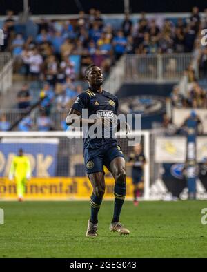 Philadelphie, États-Unis d'Amérique. 18 août 2021. Cory Burke #19 FW pendant le match de football de la Ligue majeure entre Philadelphie Union vs New York City FC au Suburu Park à Philadelphie crédit: SPP Sport Press photo. /Alamy Live News Banque D'Images