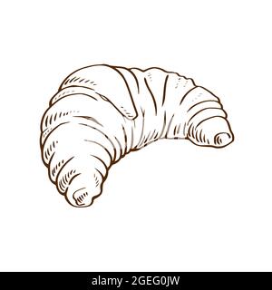 Dessin au trait d'un croissant français sur fond blanc. Petit déjeuner au café. Illustration vectorielle isolée dessinée à la main Illustration de Vecteur