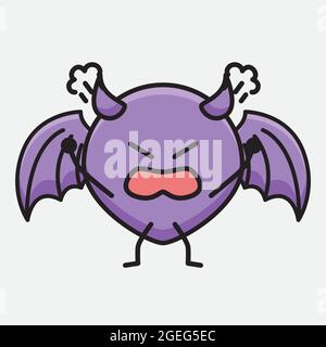 Illustration vectorielle du personnage Devil Bat avec un visage mignon et une ligne de corps simple dessinant sur un arrière-plan isolé Illustration de Vecteur