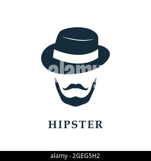 Portrait vectoriel d'un homme barbu portant un chapeau. Avatar Hipster. Illustration de Vecteur