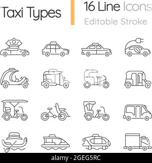 Jeu d'icônes linéaires de types de taxi Illustration de Vecteur