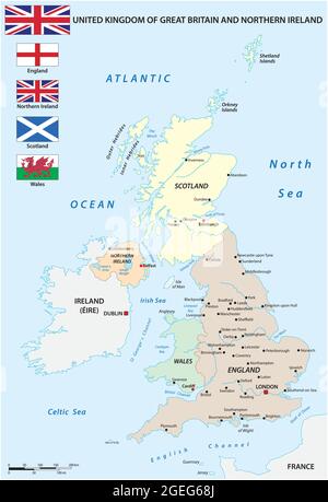 Carte vectorielle des pays du Royaume-Uni avec drapeaux Illustration de Vecteur