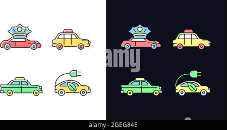 Réservation de taxi thème clair et sombre jeu d'icônes de couleur RVB Illustration de Vecteur