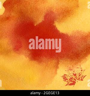 Bannière vectorielle aquarelle d'automne, fond rouge jaune orange, avec empreinte de feuille d'érable, modèle pour toile de fond, fond, votre dessin. Illustration vectorielle Illustration de Vecteur