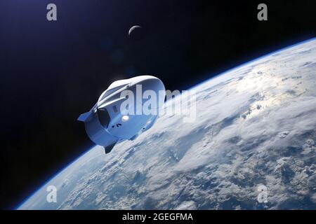 Vaisseau spatial cargo en orbite basse. Éléments de cette image fournis par la NASA. Banque D'Images