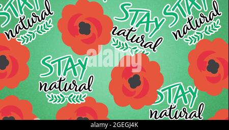 Composition de fleurs rouges et texte naturel sur fond vert Banque D'Images