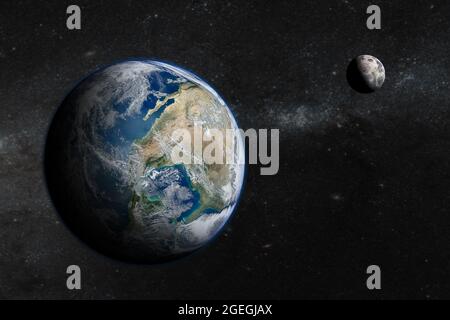 La terre dans l'espace extra-atmosphérique avec une belle lune. Éléments de cette image fournie par la NASA. Banque D'Images