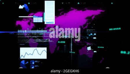 Traitement des données financières et statistiques par rapport à la carte du monde Banque D'Images
