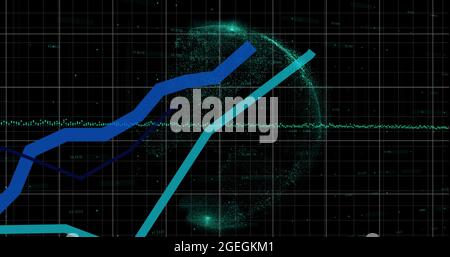 Traitement de données financières et statistiques contre la rotation de globe Banque D'Images
