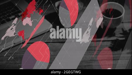 Image numérique composite du traitement des données statistiques par rapport à l'équipement de bureau sur le bureau Banque D'Images