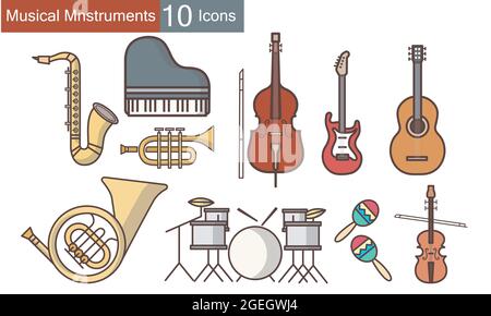 Les icônes des meilleurs instruments de musique définissent l'illustration vectorielle. Illustration de Vecteur