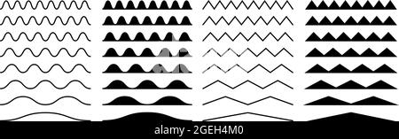 Bordures zigzag. Décorations ondulées dentelées, rayures ondulées dentelées. En-têtes ou séparateurs noirs isolés, jeu de vecteurs de pied de page décoratifs sur les bords du papier Illustration de Vecteur