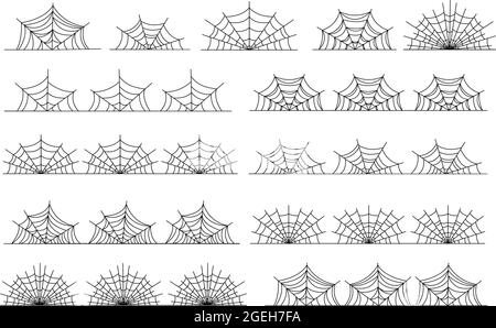 Bordure de toile d'araignée. Cadres abstraits d'horreur noire, séparateurs de toile de araignée isolés effrayants d'halloween. Nature Gossamer décorations illustration vectorielle Illustration de Vecteur
