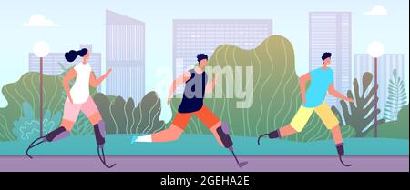 Canaux d'alimentation désactivés. Style de vie adapté, handicap athlète fitness en plein air. Besoins spéciaux personnes sport entraînement de compétition illustration vectorielle Illustration de Vecteur