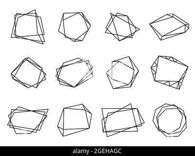 Cadres polygonaux noirs. Forme de triangle polygonale, éléments géométriques modernes en cristal. Cartes d'anniversaire de mariage, ensemble de vecteurs à motif lignes Illustration de Vecteur
