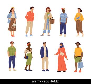 Personnages internationaux de la mode. Personne adulte, adolescents travaillant ensemble. Isolé jeunes gens, diversité beau homme femme ensemble de vecteur Illustration de Vecteur