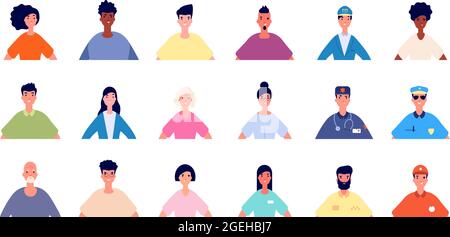 Image des utilisateurs du visage. Profil personnes avatars, différents jeunes personnes âgées. Hommes isolés femmes portraits professionnels ensemble de vecteurs Illustration de Vecteur