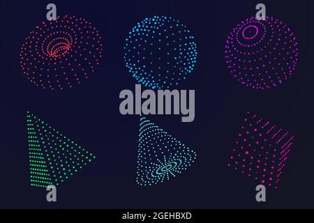 Science sphère atomique. Globe à grille numérique, forme géométrique abstraite de points de couleur. la 3d intègre la particule, technologie futuriste ensemble de vecteurs récents Illustration de Vecteur